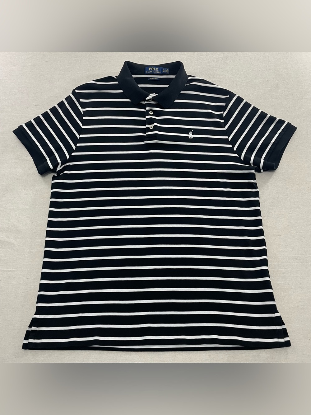 Polo Ralph Lauren Shirt Men XL Black White Stripe Custom Slim Fit Preppy Casual